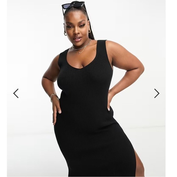 LIKE NEW ASOS DESIGN Curve rib-knit v-neck midi dress black 14 sleeveless - Picture 2 of 10
